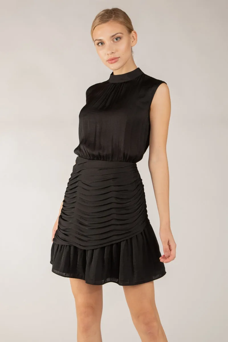 Tank Mini Mock Neck Dress With Ruched Skirt