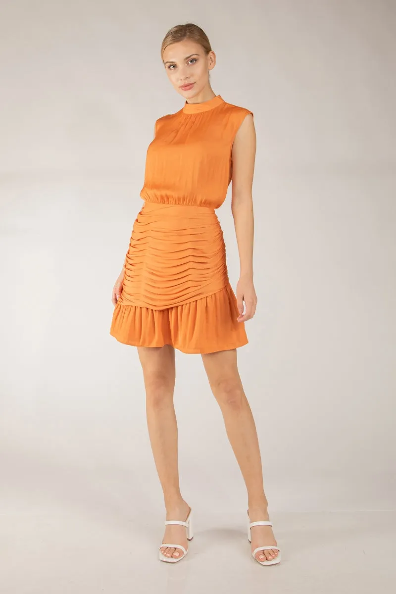 Tank Mini Mock Neck Dress With Ruched Skirt