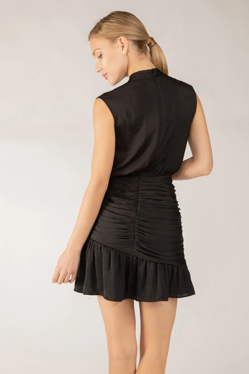 Tank Mini Mock Neck Dress With Ruched Skirt