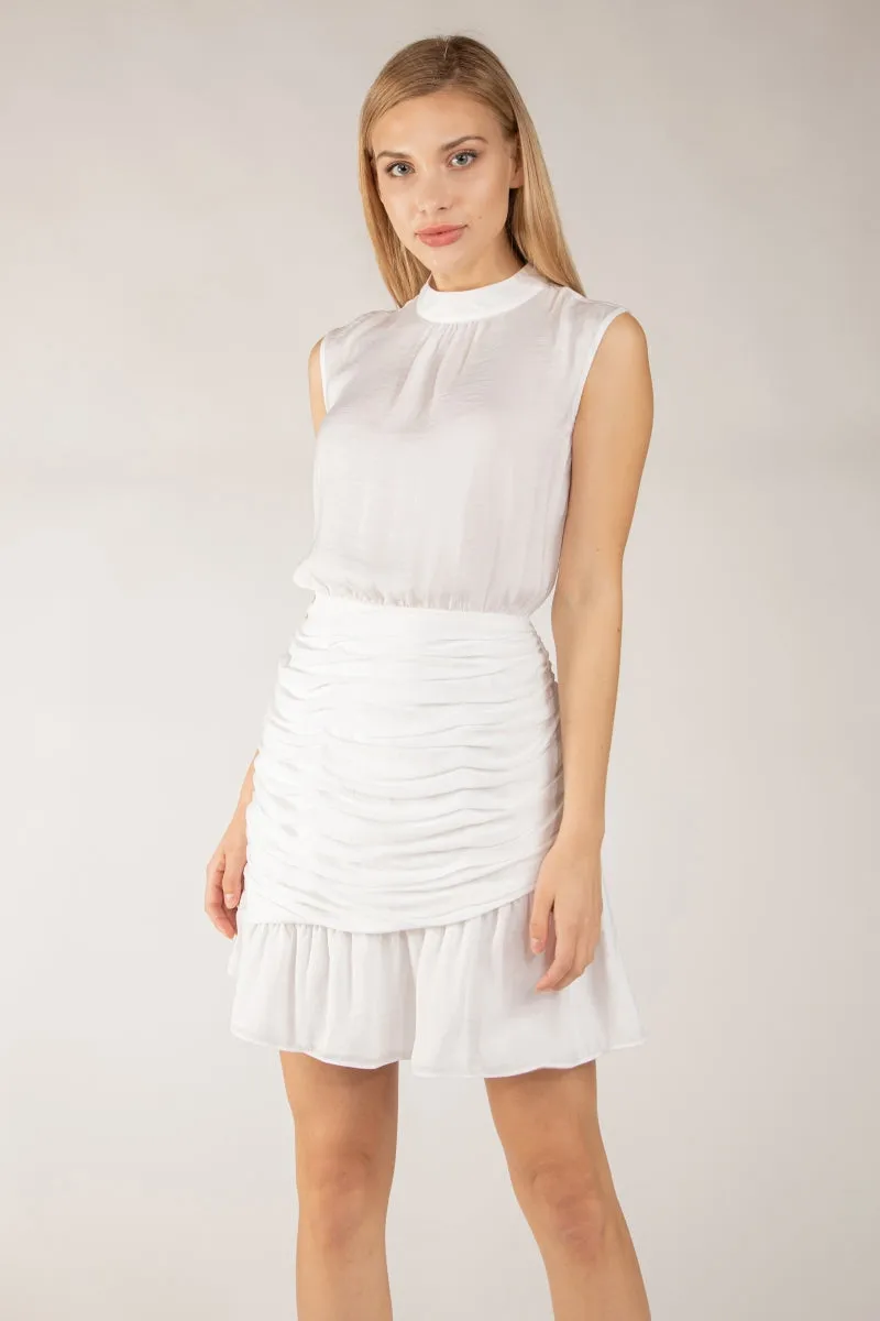 Tank Mini Mock Neck Dress With Ruched Skirt