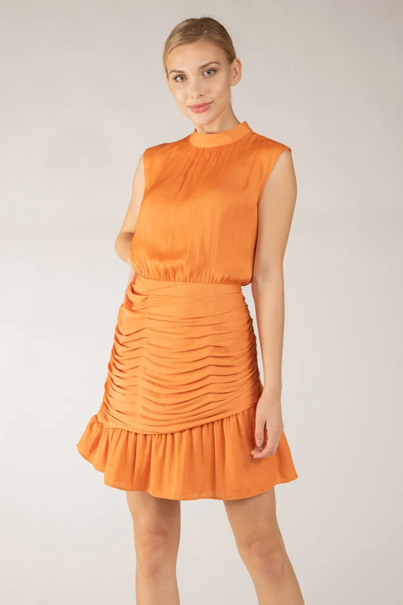 Tank Mini Mock Neck Dress With Ruched Skirt