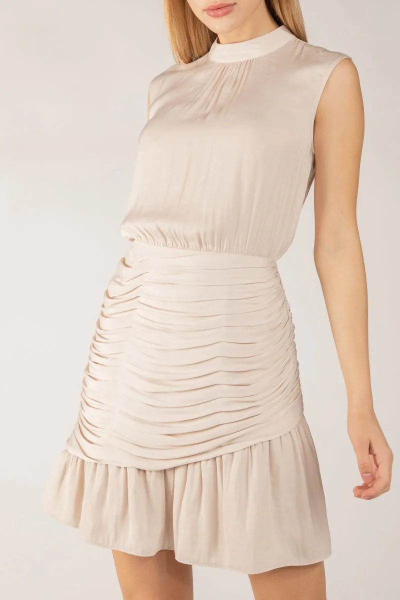 Tank Mini Mock Neck Dress With Ruched Skirt