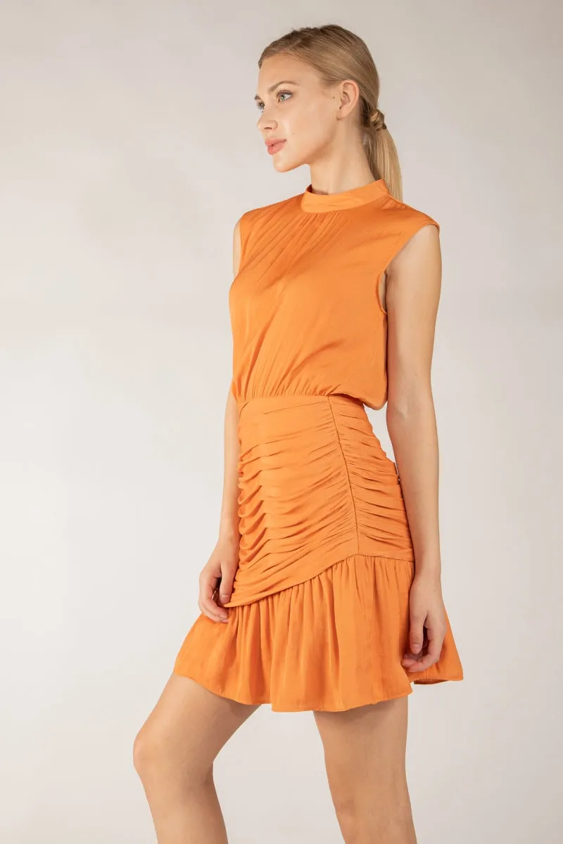 Tank Mini Mock Neck Dress With Ruched Skirt