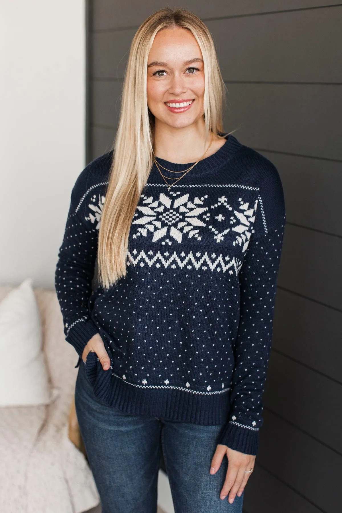 Taste Of Winter Knit Sweater- Navy