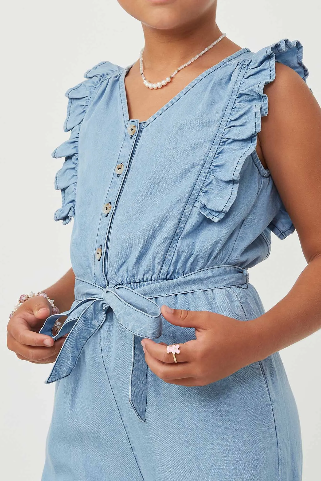Tencel Buttoned Ruffle Tank Wideleg Jumpsuit