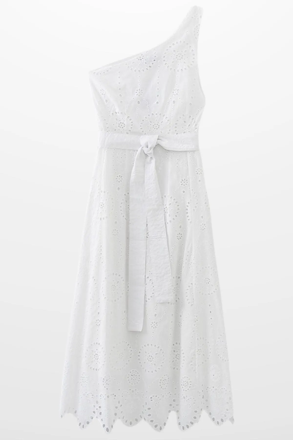 TESSA One-Shoulder Eyelet Midi Dress (White)