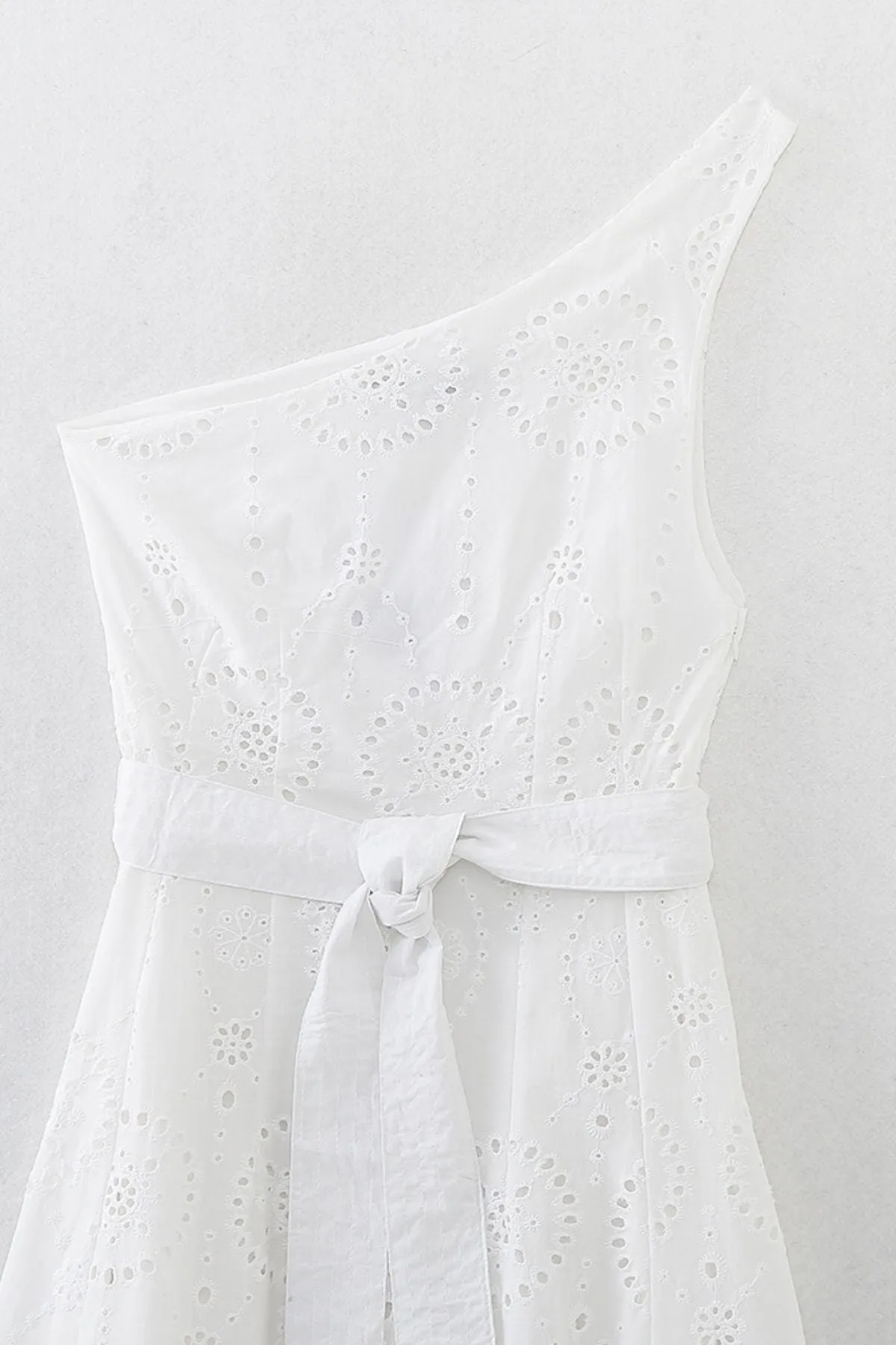 TESSA One-Shoulder Eyelet Midi Dress (White)