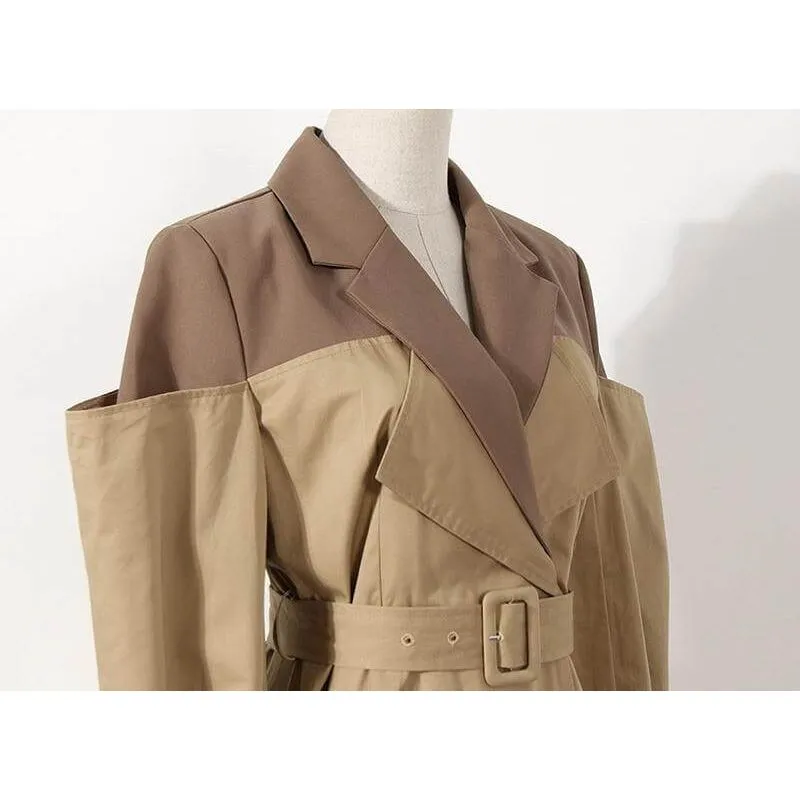 The Cappuccino Long Sleeve Spliced Trenchcoat