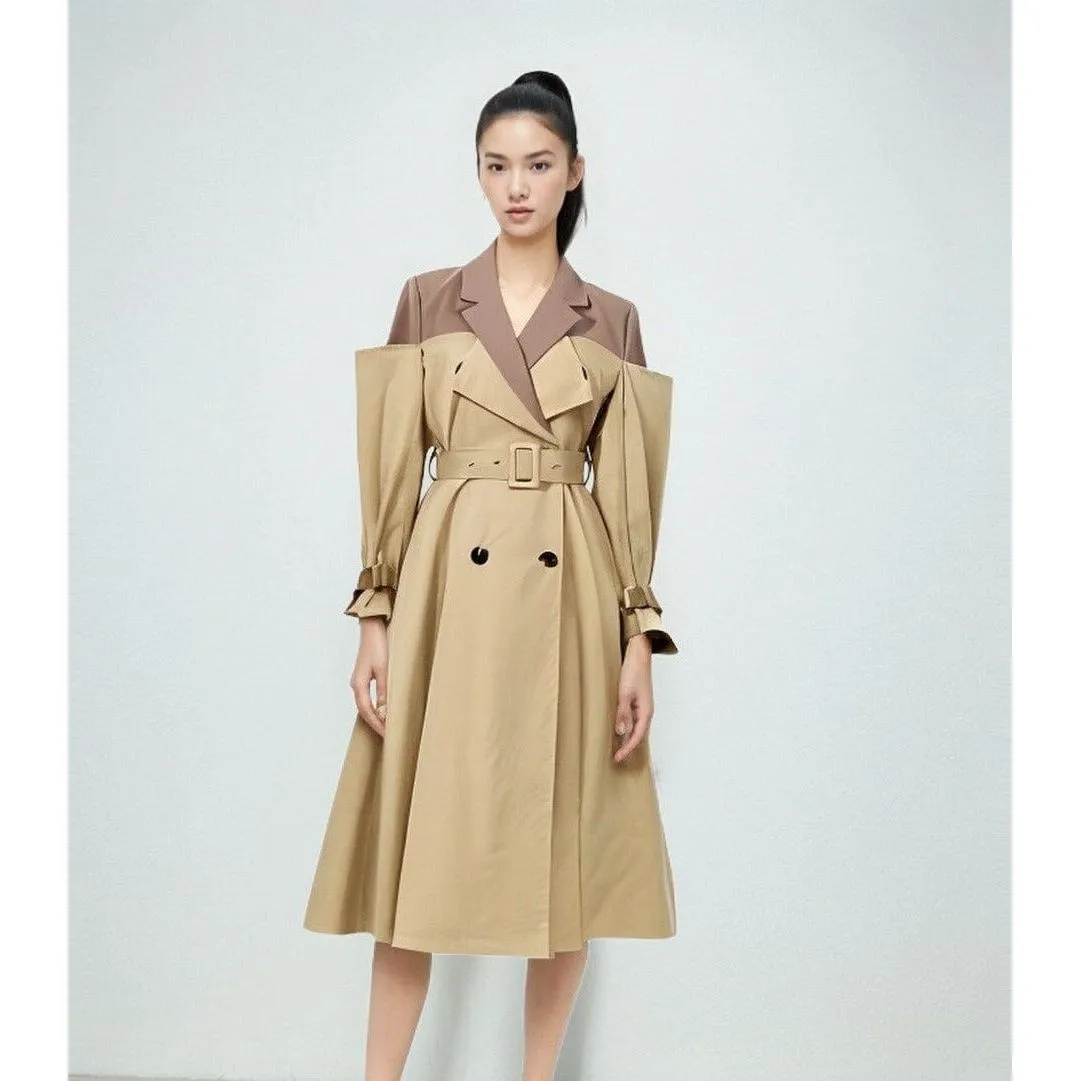 The Cappuccino Long Sleeve Spliced Trenchcoat