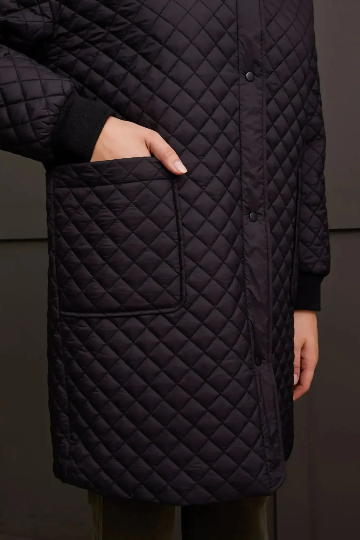 Tribal - Cocoon Quilted Dolman Coat - Black
