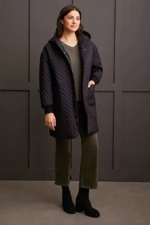 Tribal - Cocoon Quilted Dolman Coat - Black