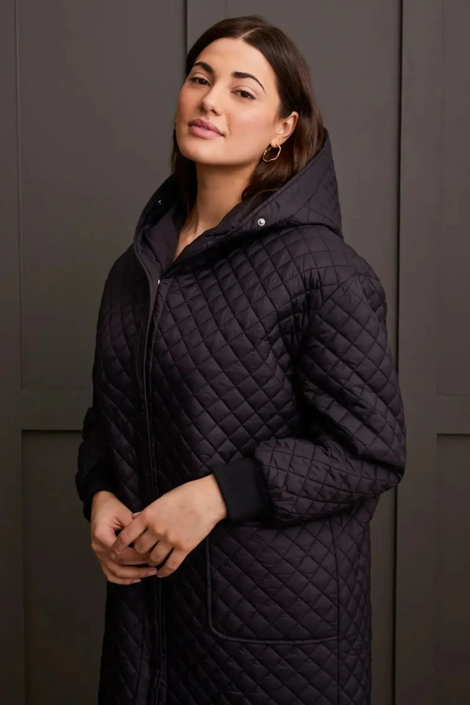 Tribal - Cocoon Quilted Dolman Coat - Black