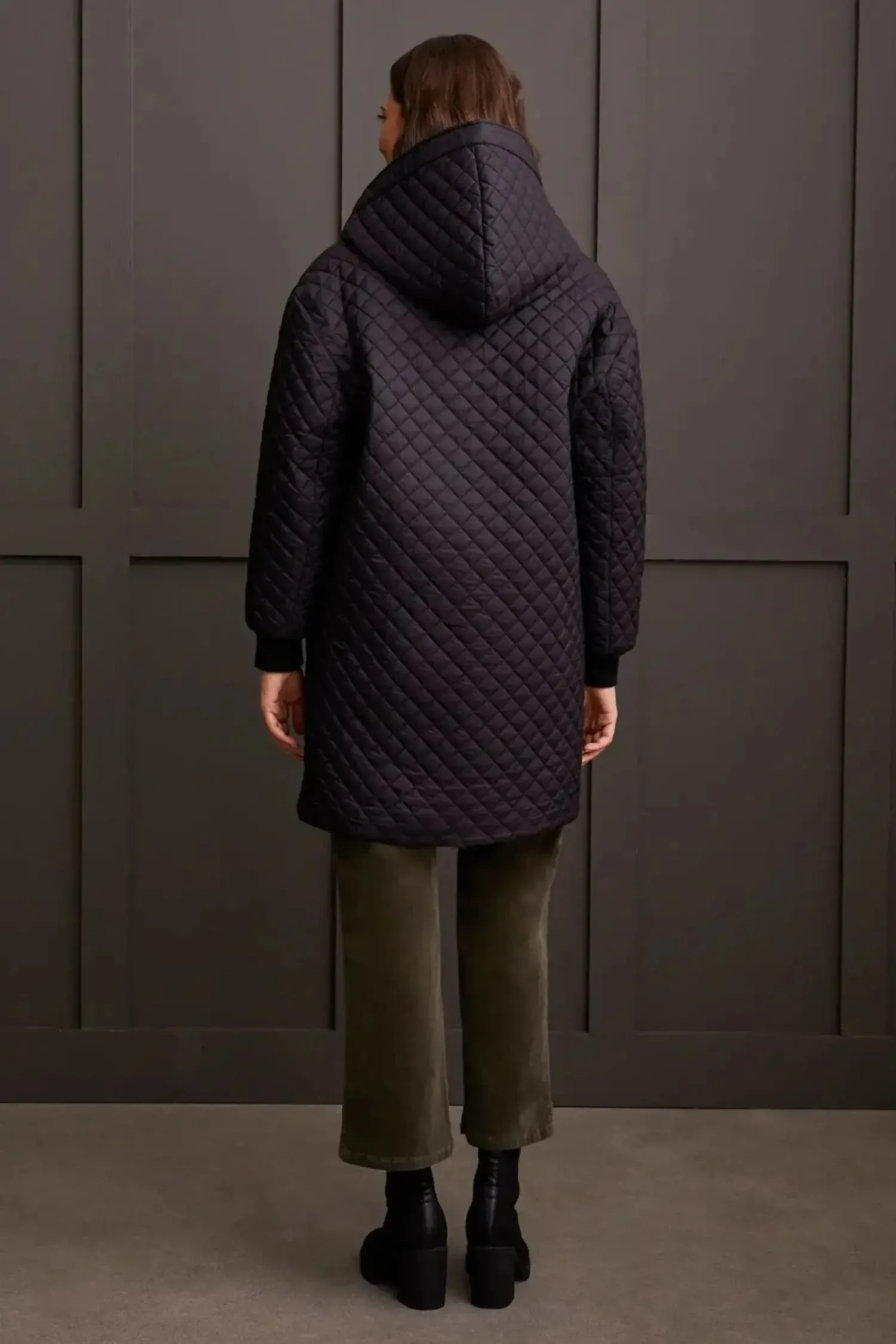 Tribal - Cocoon Quilted Dolman Coat - Black