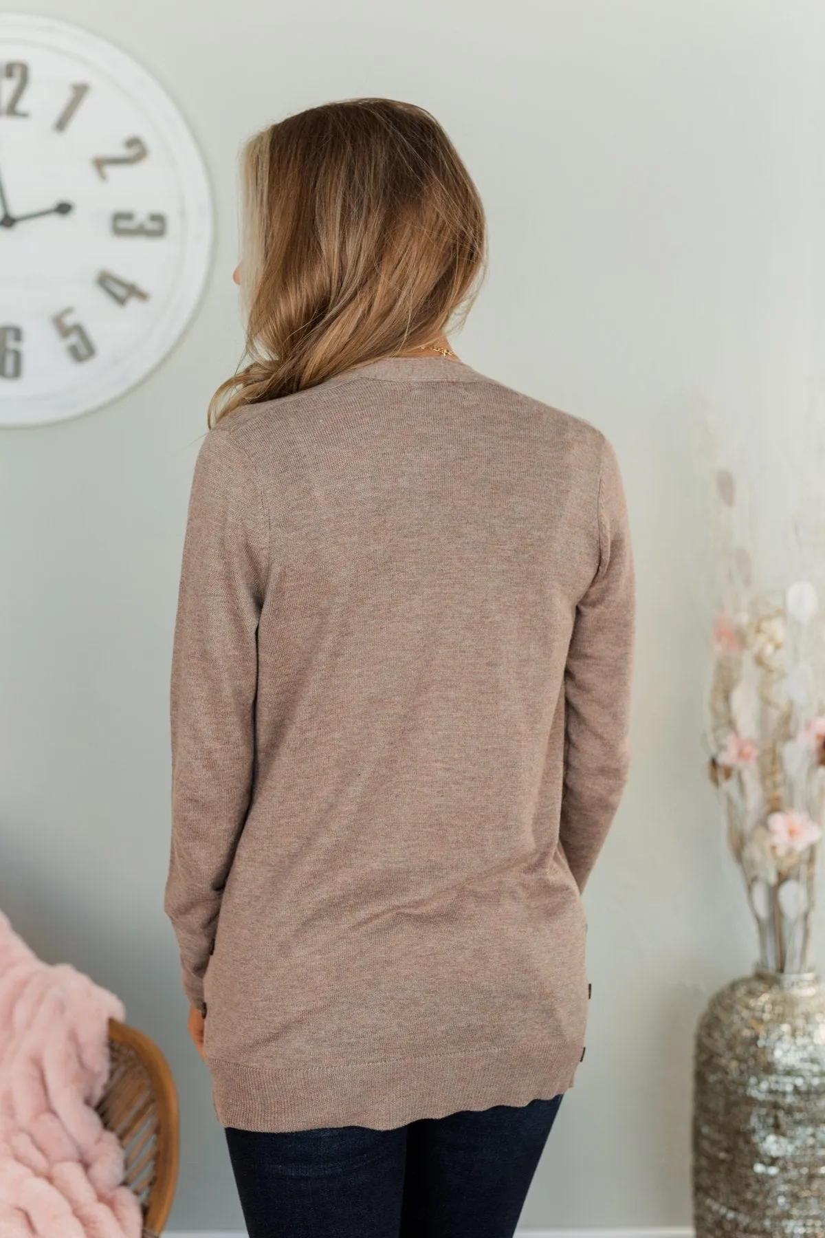 True To My Heart Open Front Cardigan- Dark Mocha