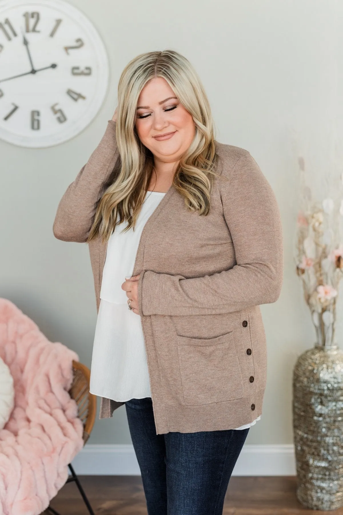 True To My Heart Open Front Cardigan- Dark Mocha