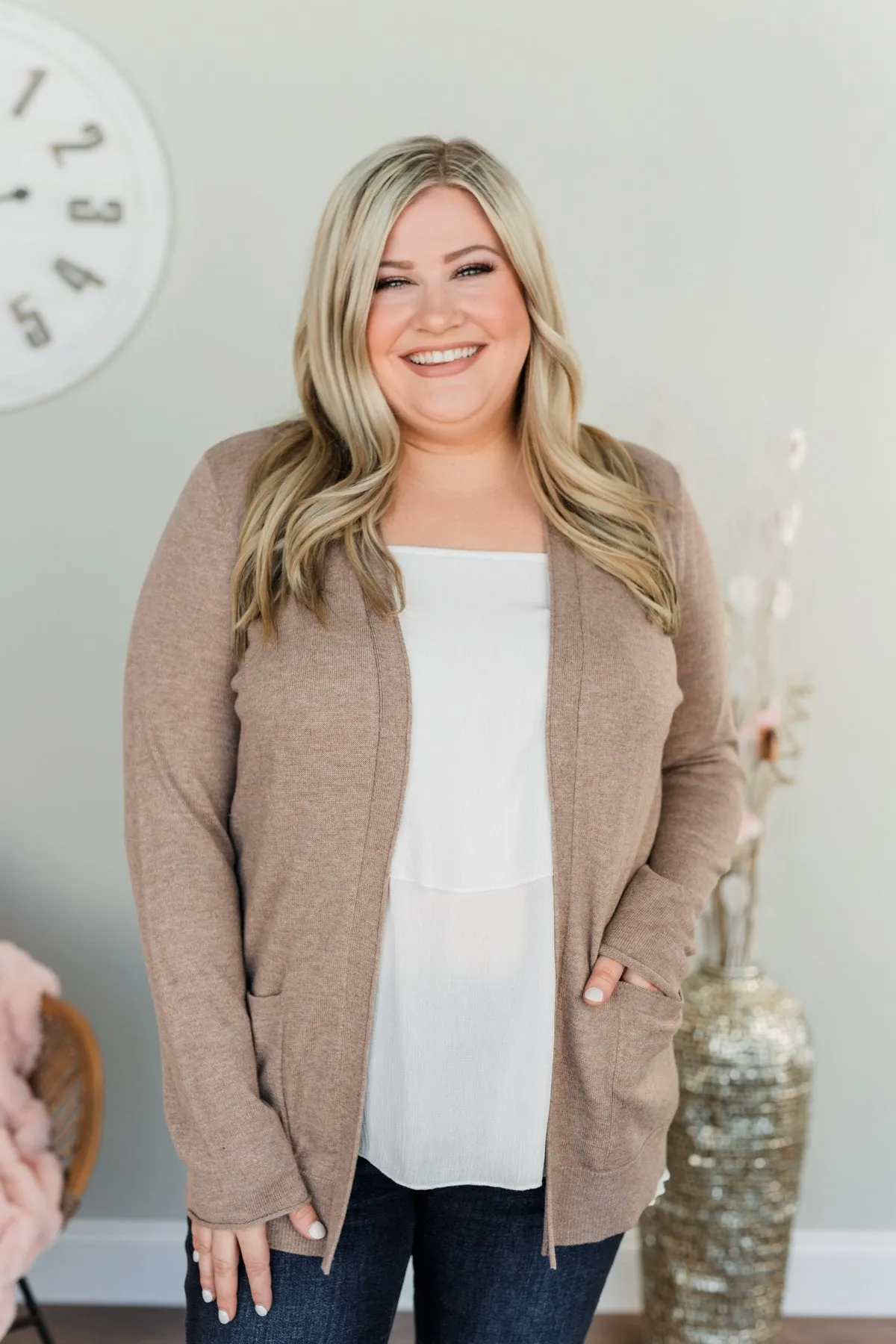 True To My Heart Open Front Cardigan- Dark Mocha