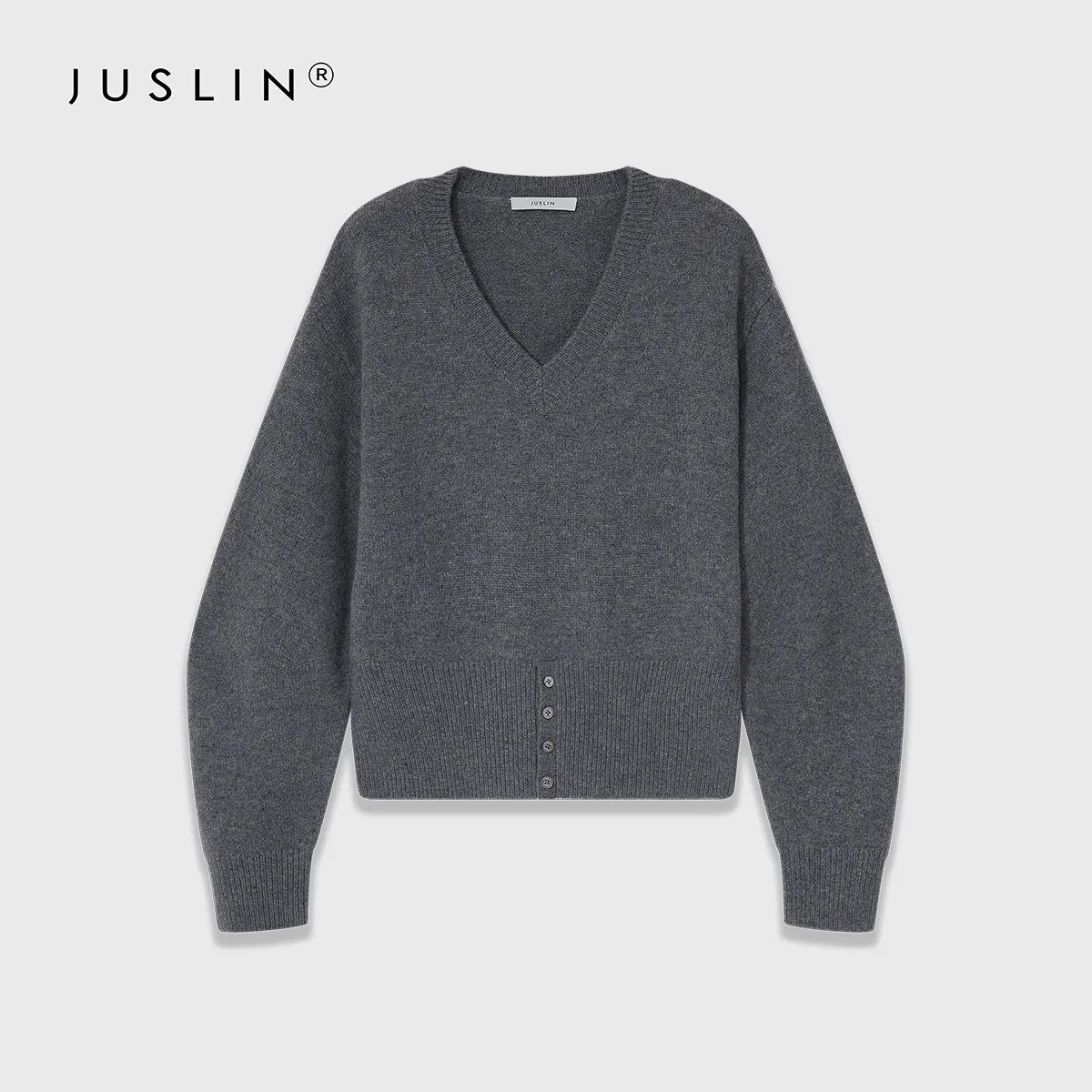 V-Neck Wool Sweater with Button Detail