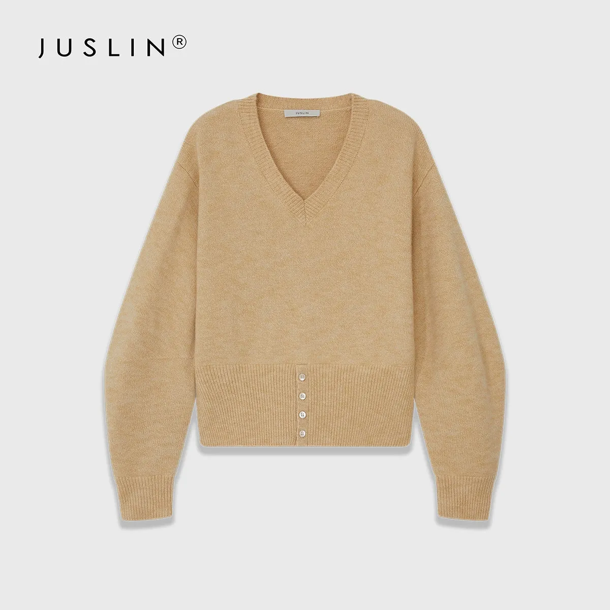 V-Neck Wool Sweater with Button Detail
