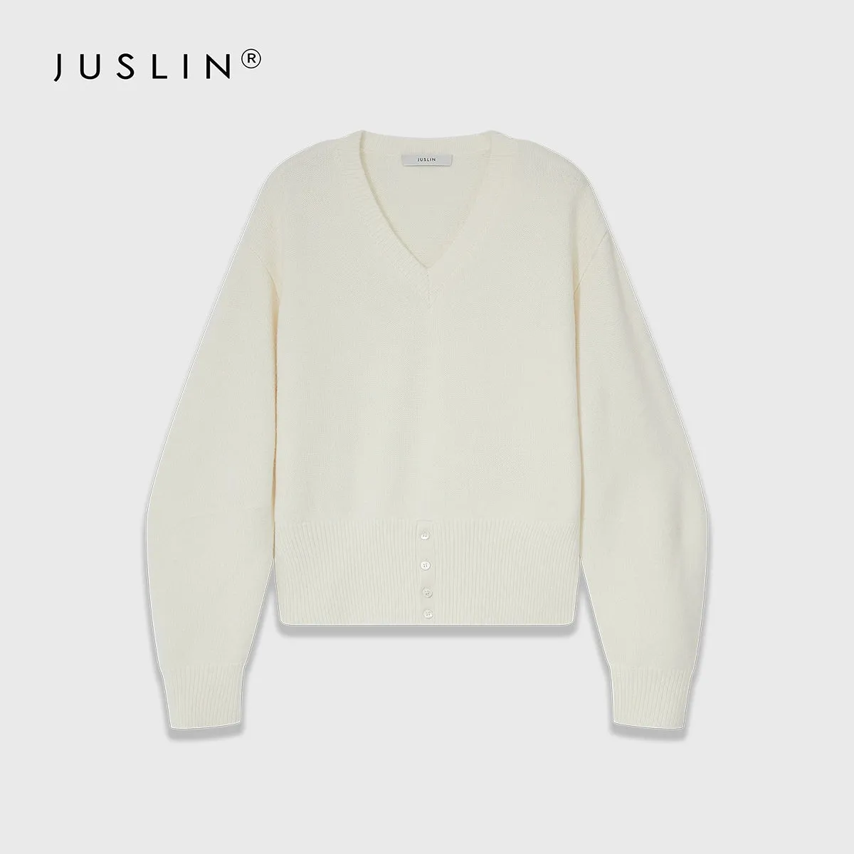 V-Neck Wool Sweater with Button Detail