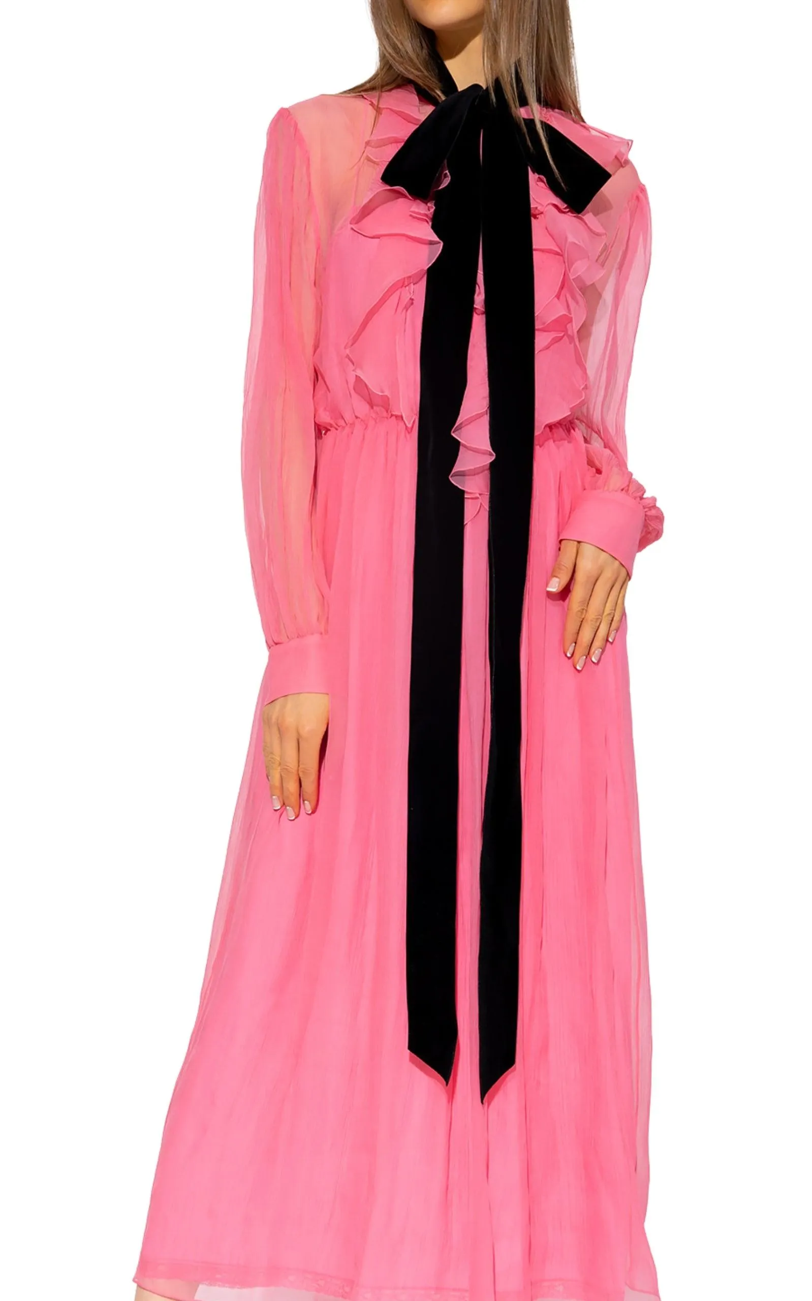Velvet Ties Silk-chiffon Midi Dress