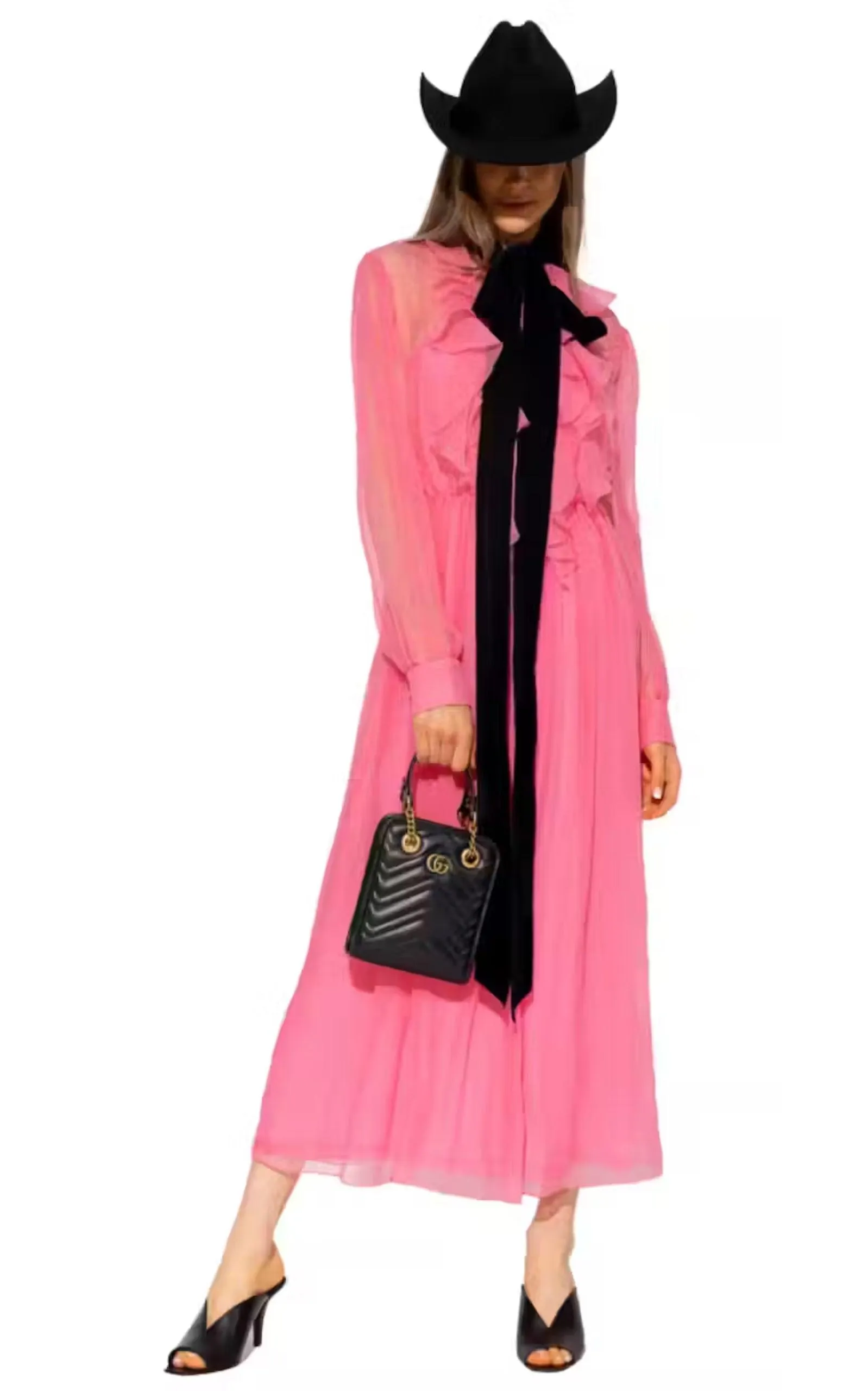 Velvet Ties Silk-chiffon Midi Dress