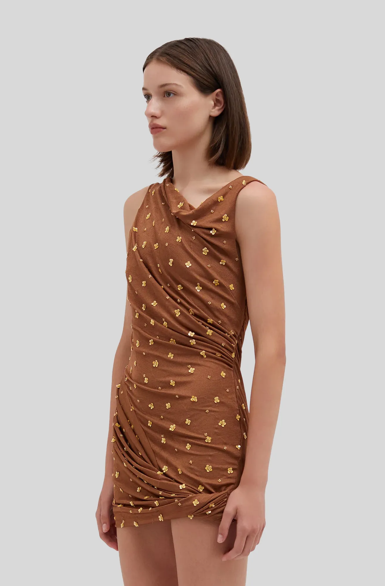 VERBA BEADED DRAPED MINI DRESS