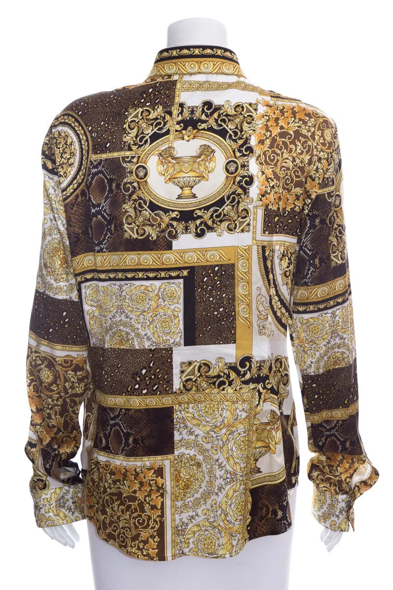 Versace Gold & Black Silk Button Up Blouse SZ 46