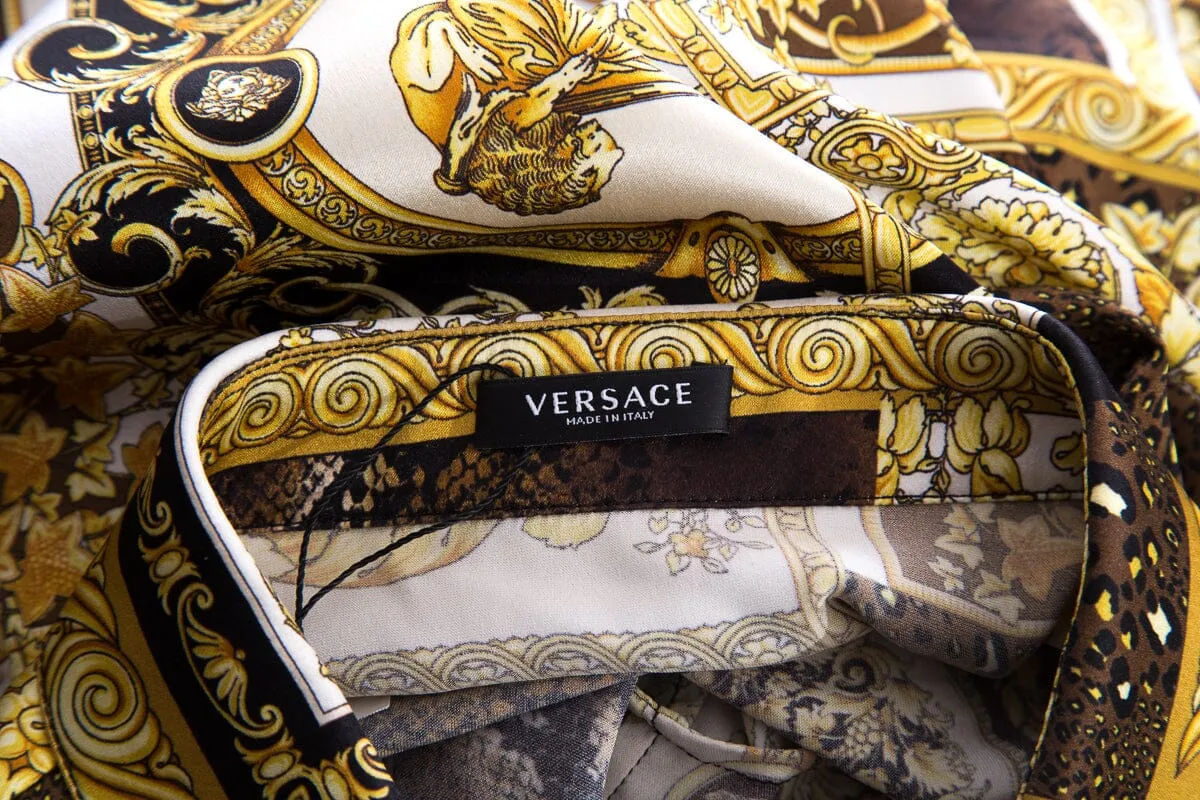 Versace Gold & Black Silk Button Up Blouse SZ 46