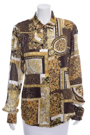 Versace Gold & Black Silk Button Up Blouse SZ 46