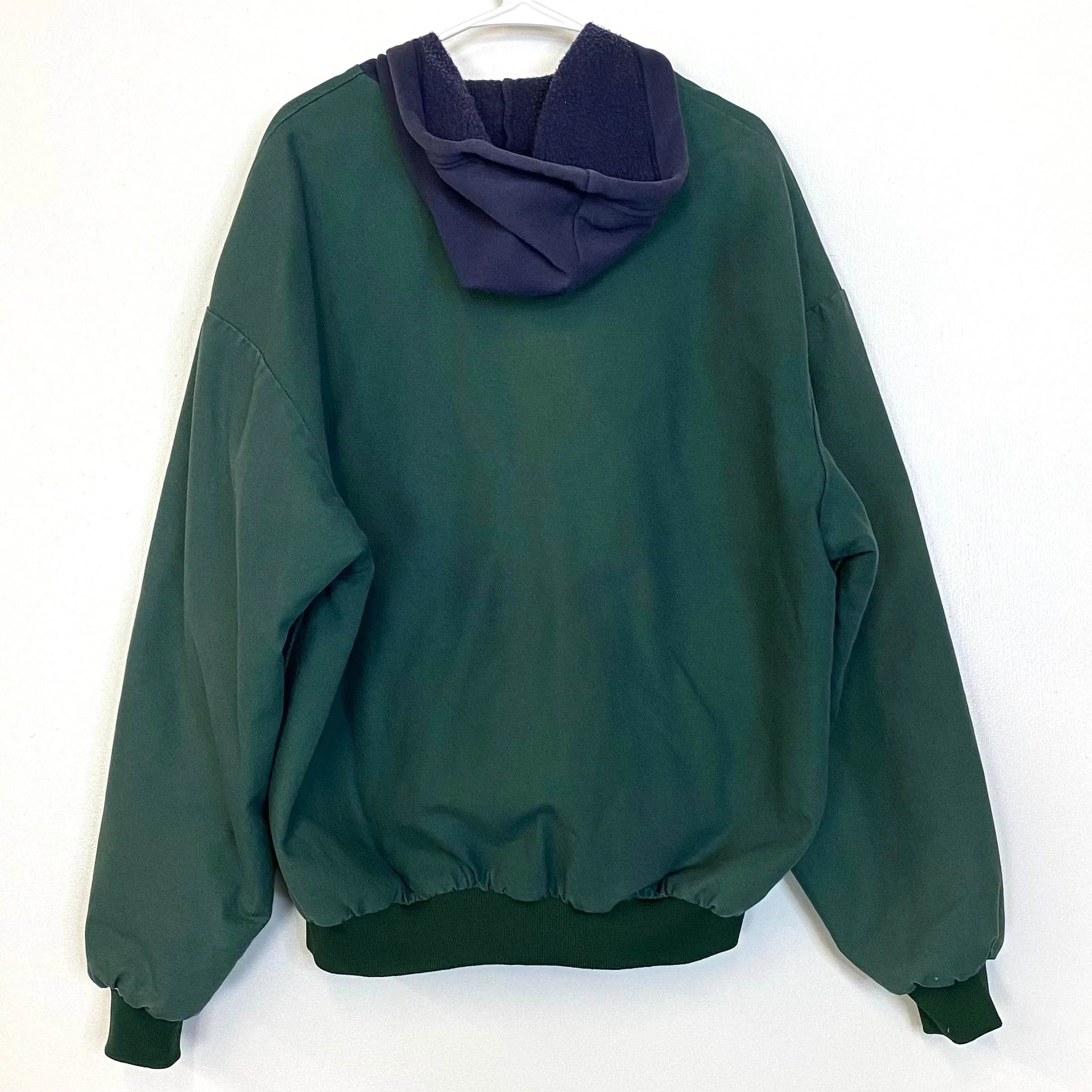 Vintage 1999 Swingster Mens XLT Green/Blue Canvas Hooded Work Chore Coat Jacket