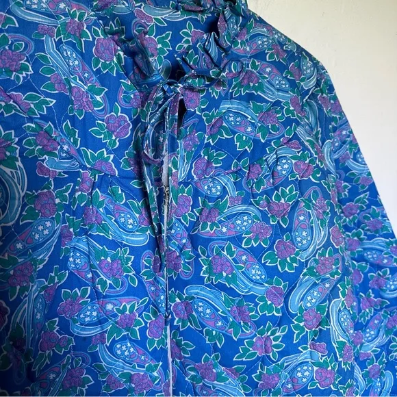 Vintage 60s 70s blue purple paisley zip down house coat robe (b5)