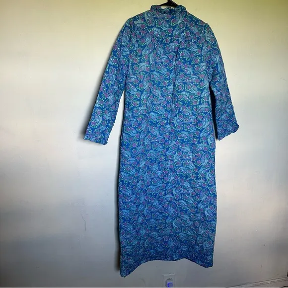 Vintage 60s 70s blue purple paisley zip down house coat robe (b5)