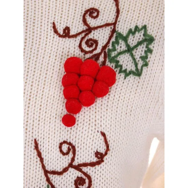 Vintage  Sweater Fab 3D Embroidered Grapes  100% Wool 1960s Sz 38
