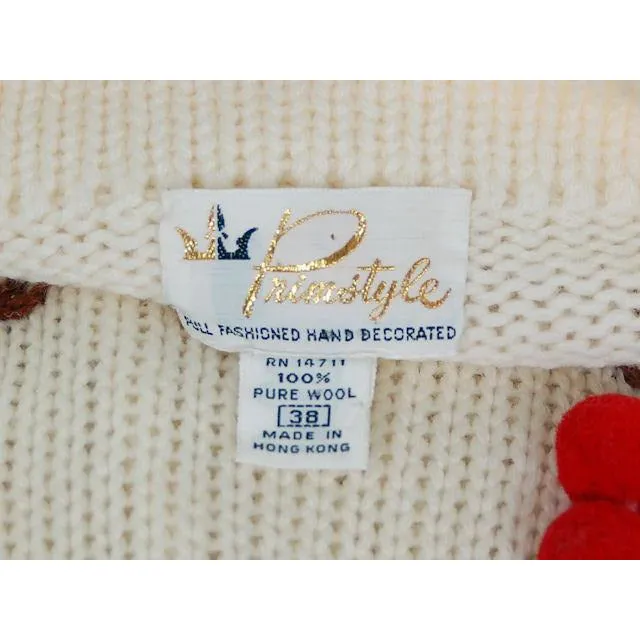 Vintage  Sweater Fab 3D Embroidered Grapes  100% Wool 1960s Sz 38