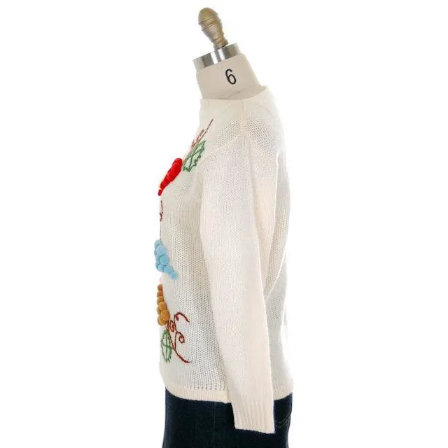 Vintage  Sweater Fab 3D Embroidered Grapes  100% Wool 1960s Sz 38