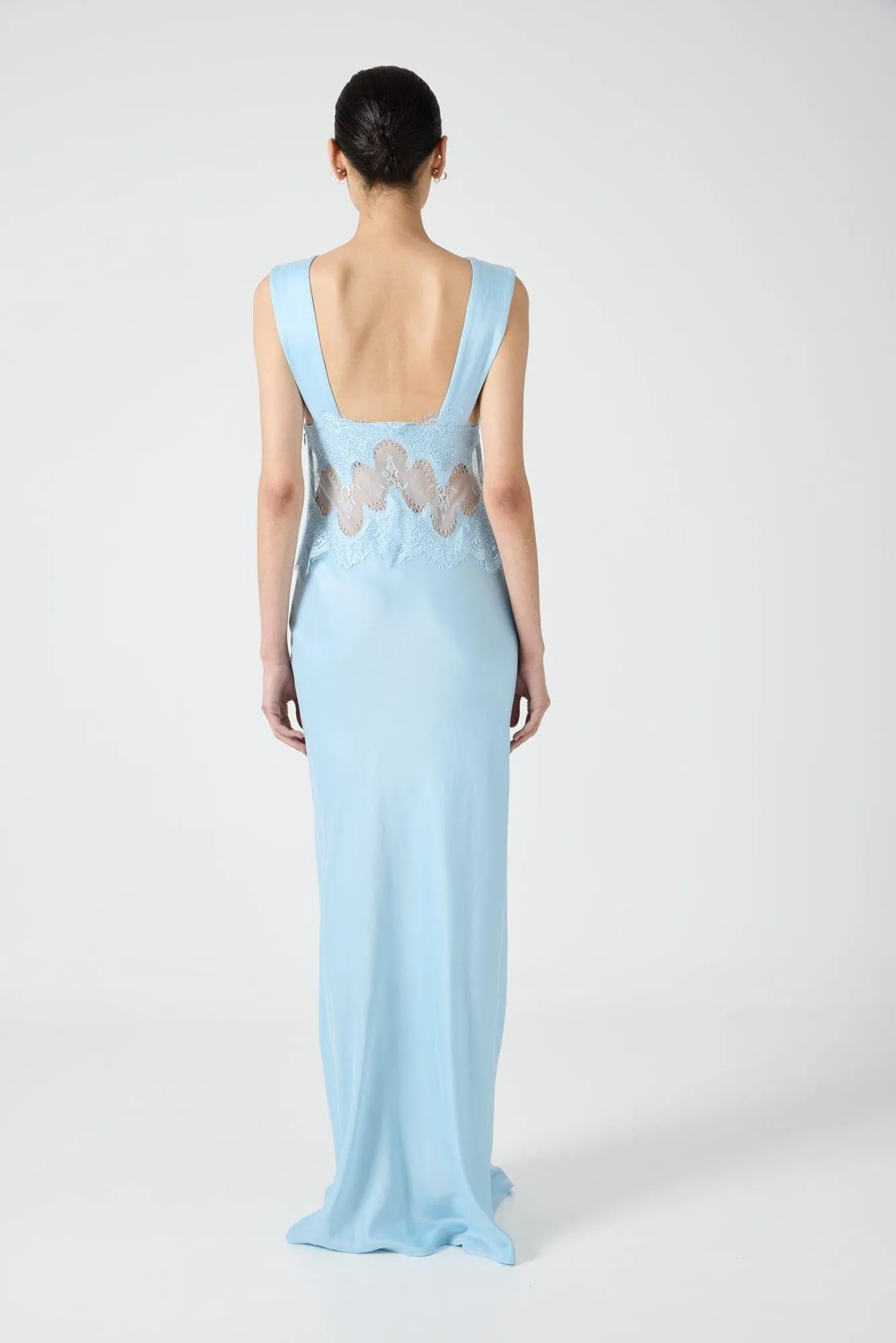VISIONS LACE FLOOR LENGTH DRESS | SKY BLUE