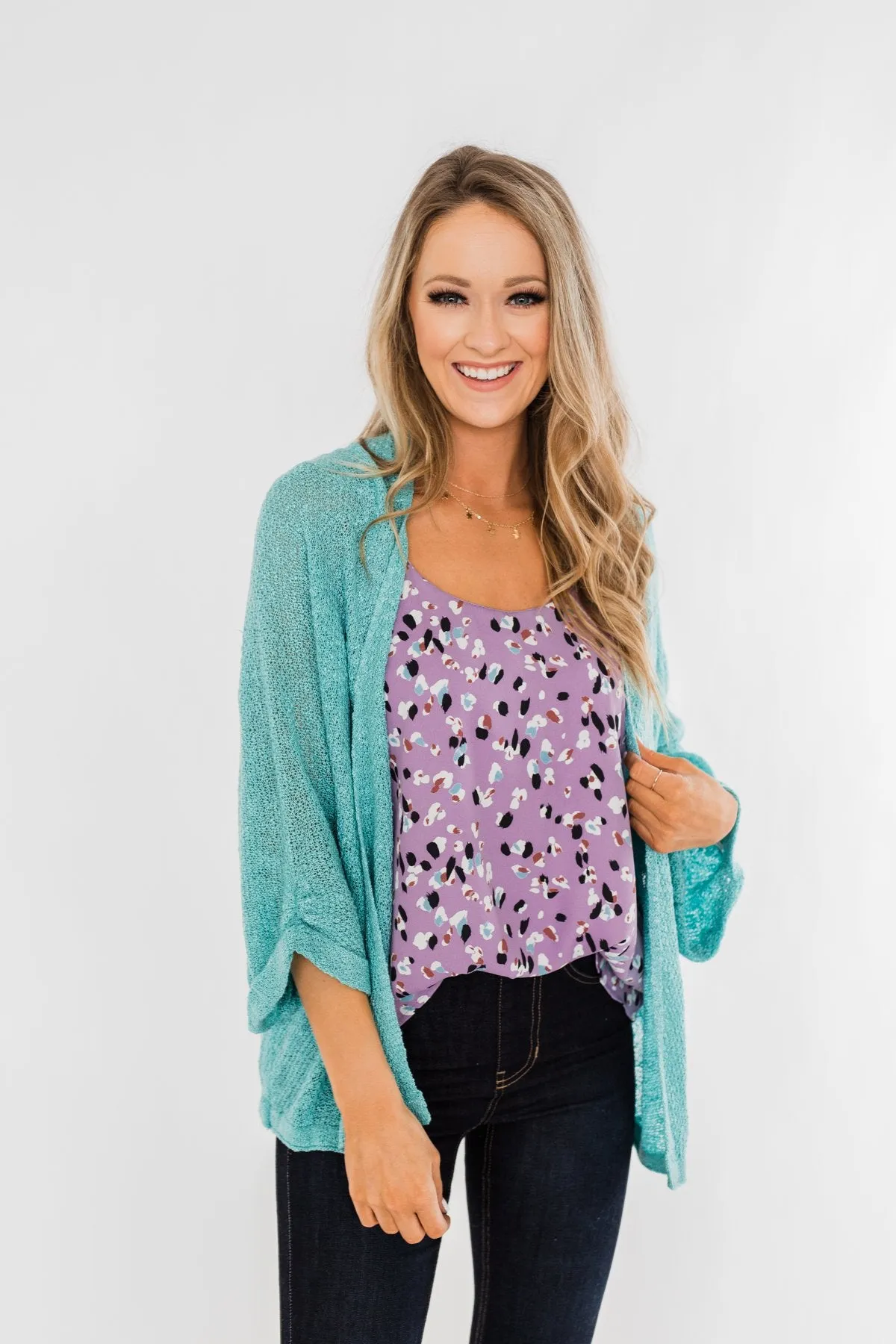 Waiting On A Miracle Knitted Cardigan- Deep Aqua Blue