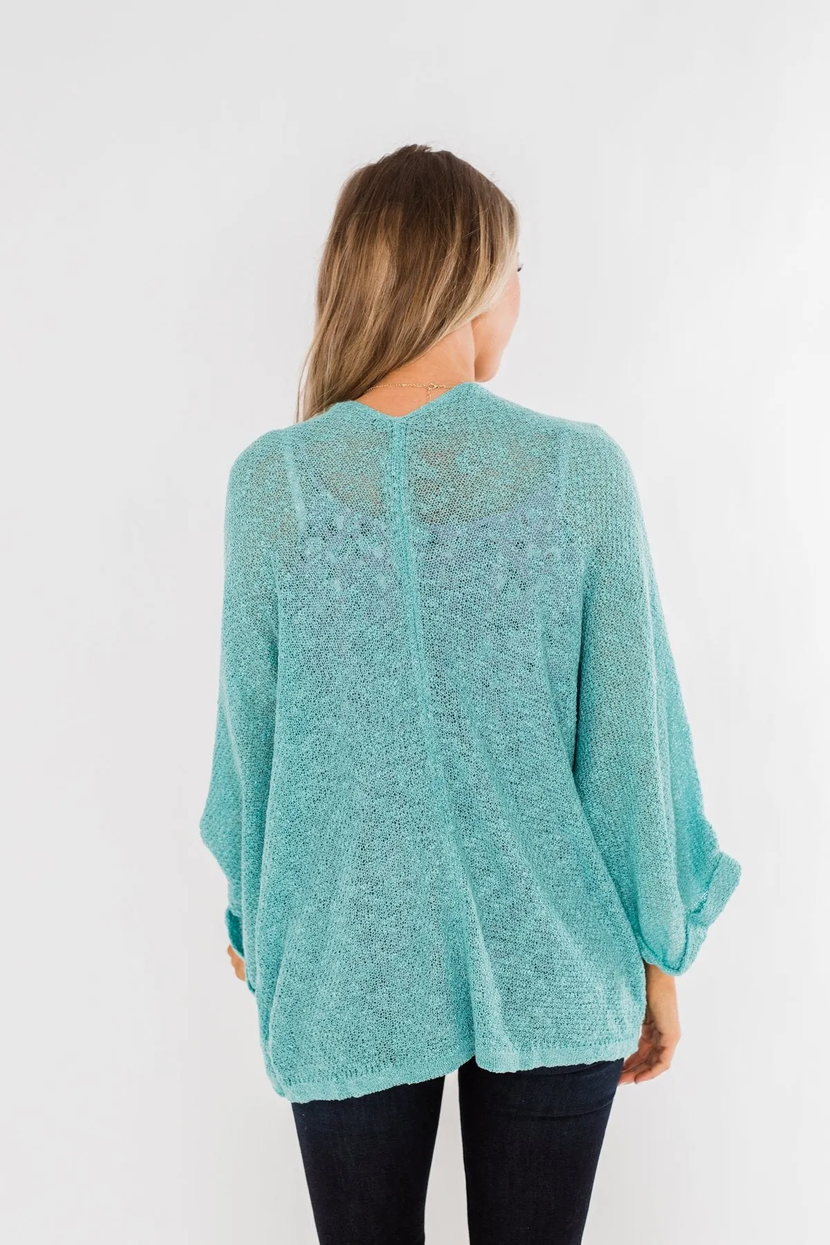 Waiting On A Miracle Knitted Cardigan- Deep Aqua Blue