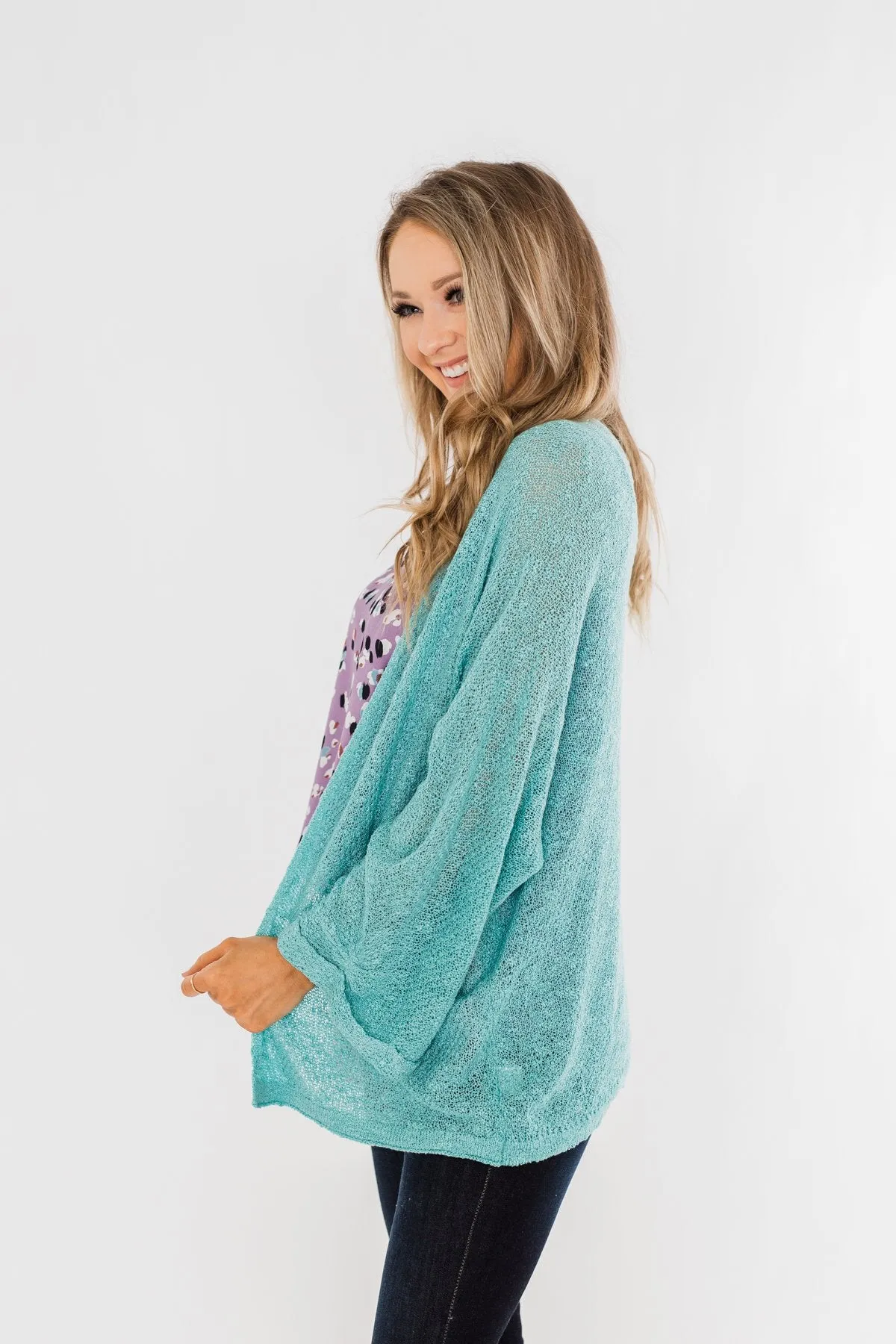 Waiting On A Miracle Knitted Cardigan- Deep Aqua Blue