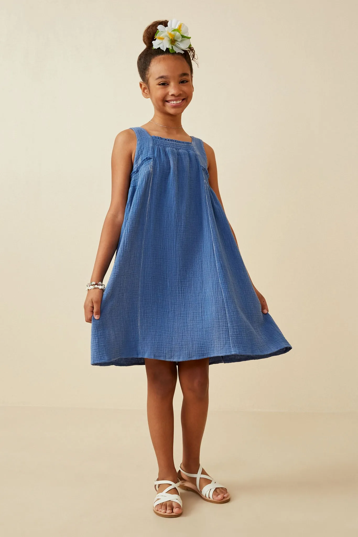 Washed Textured Smock Detail Tank Dress