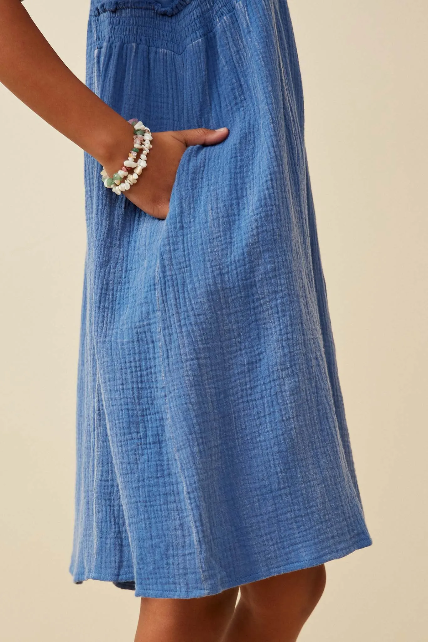 Washed Textured Smock Detail Tank Dress
