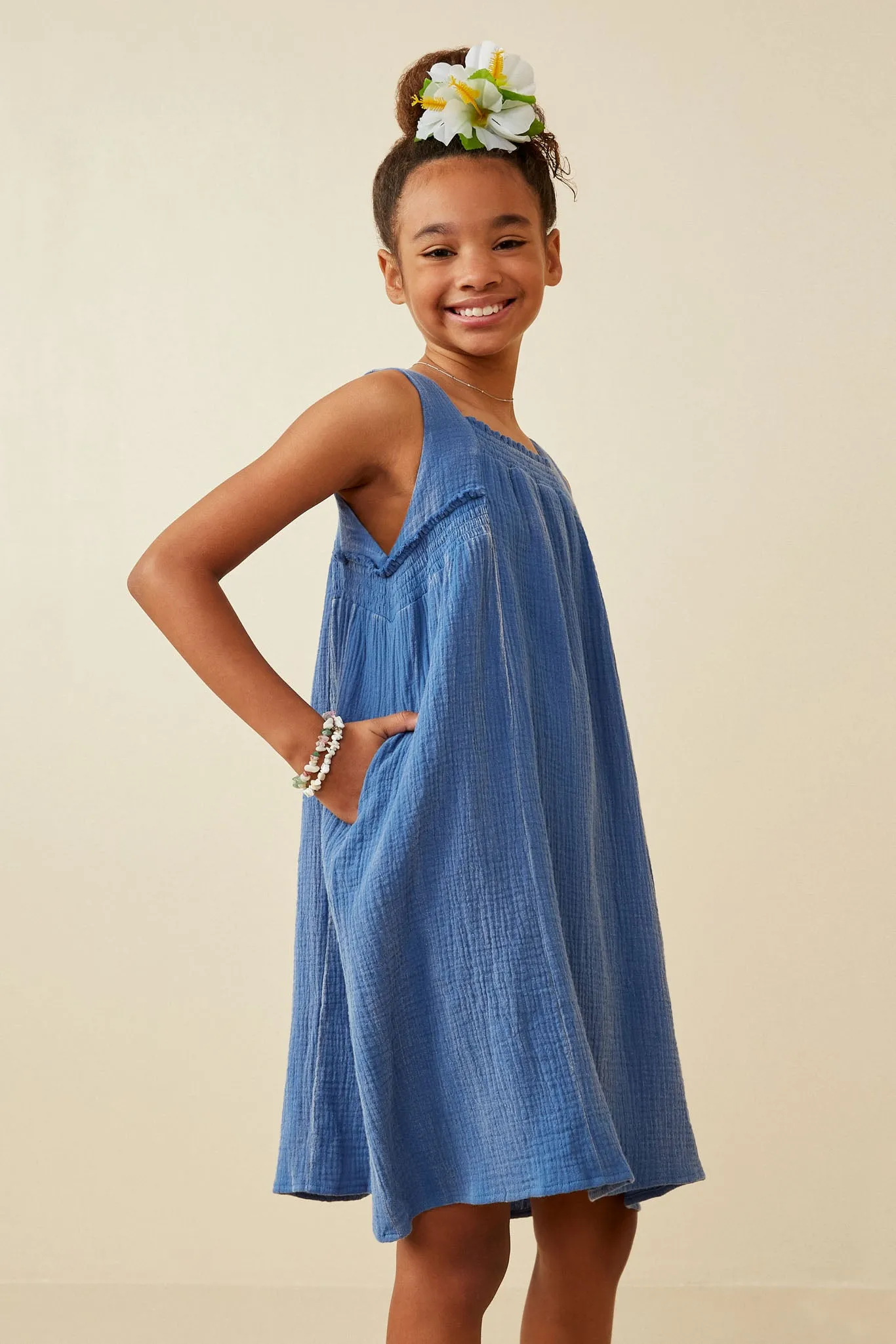 Washed Textured Smock Detail Tank Dress