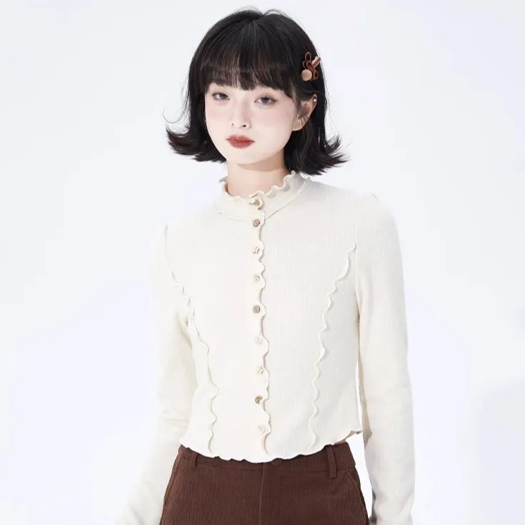 Wavy pattern tight knit tops