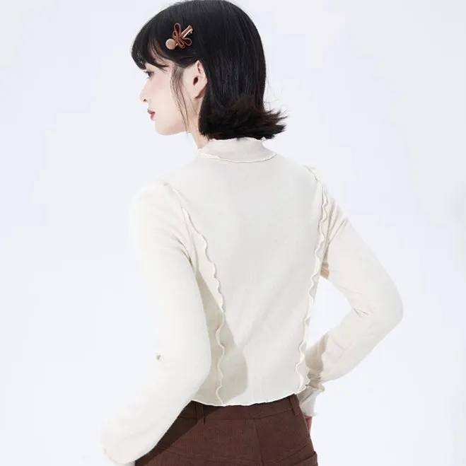 Wavy pattern tight knit tops