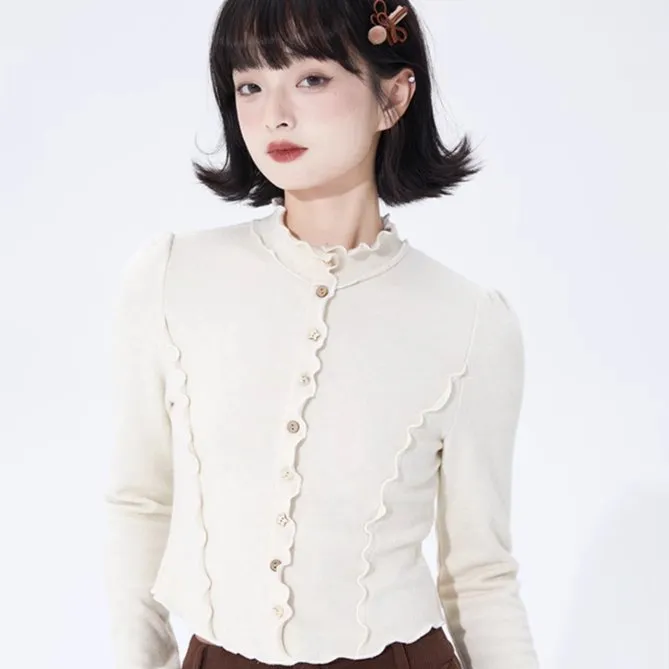 Wavy pattern tight knit tops