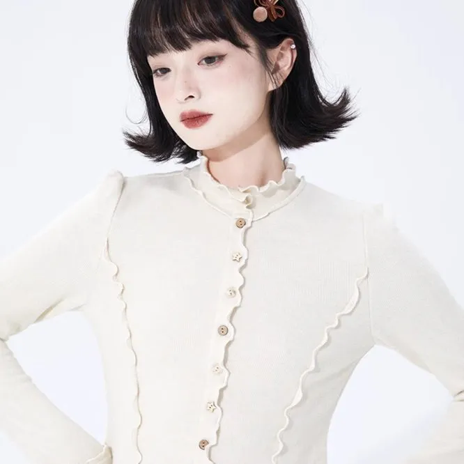Wavy pattern tight knit tops