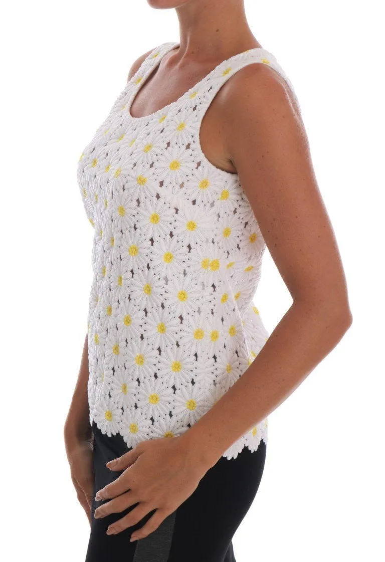 White Silk Floral Daisy Blouse
