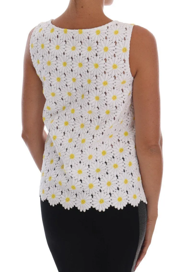White Silk Floral Daisy Blouse