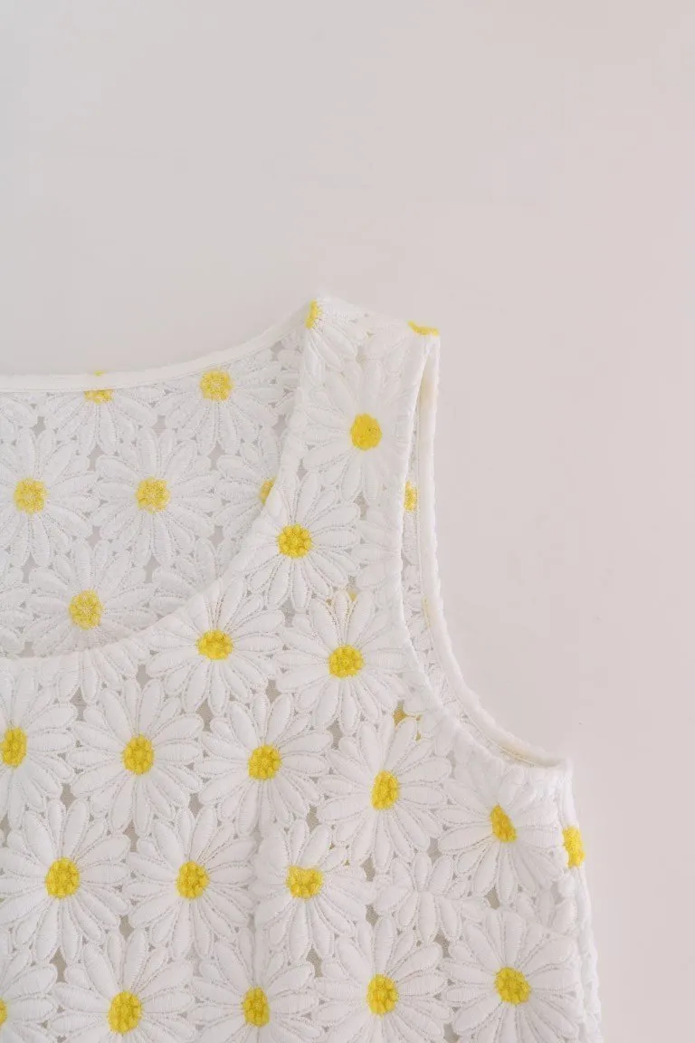 White Silk Floral Daisy Blouse