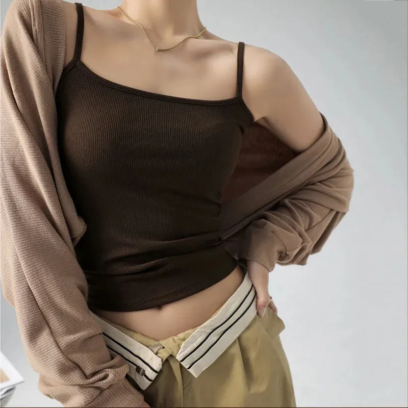 Women Backless Crop Tops Slim Knit Cotton Camis Padded Tube Top 2024 Summer